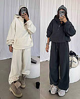 Теплий флісовий костюм жіночий оверсайз кофта без капюшона та штани вільні двосторонній фліс 42-44 46-48