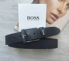 Чоловічий шкіряний ремінь black Hugo Boss