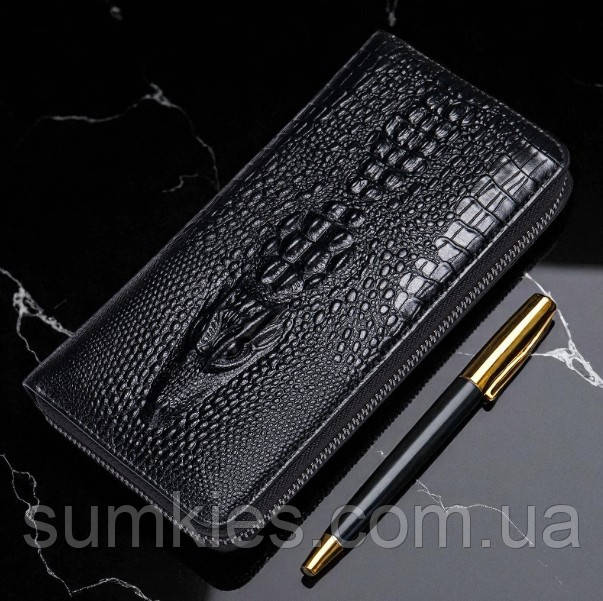 Чоловічий шкіряний клатч на блискавці крокодил, гаманець натуральна шкіра з крокодилом рептилія, фото 1