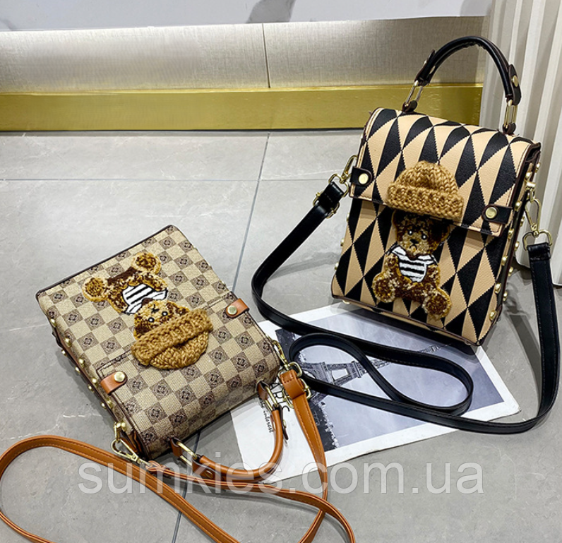 Маленька дитяча сумочка з ведмедиком, міні сумка для дівчаток з ведмедем, фото 1