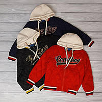 Демісезонна стьобана куртка бомбер на хлопчика з капюшоном