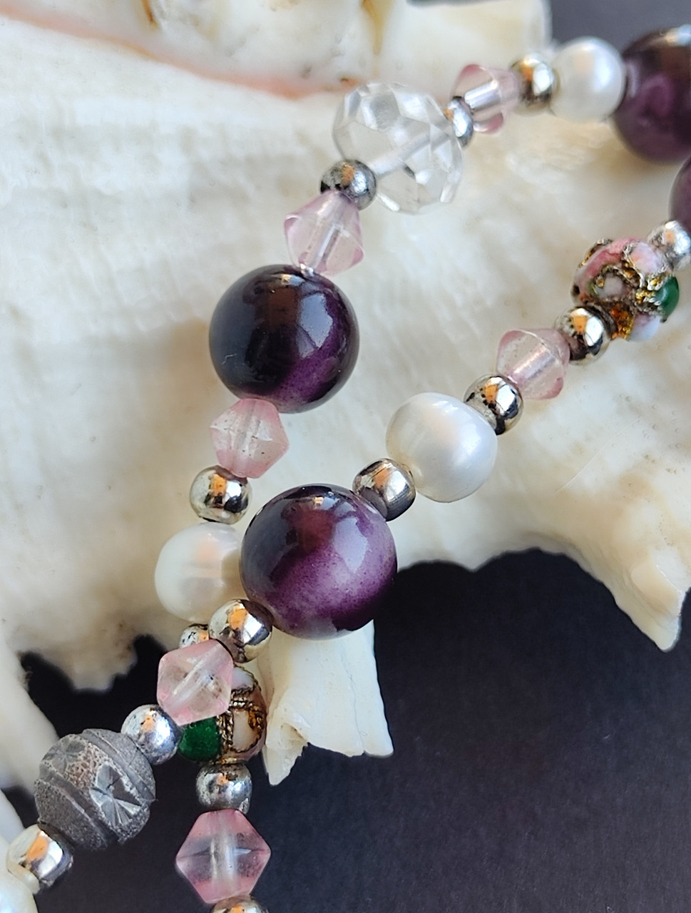 Вінтажне кольє з перлами та бусинами в техніці Клуазоне. Намисто перли. Вінтаж., фото 1