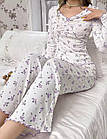 Жіночі піжами №D0445 Білий з рожевими квіточками, фото 6