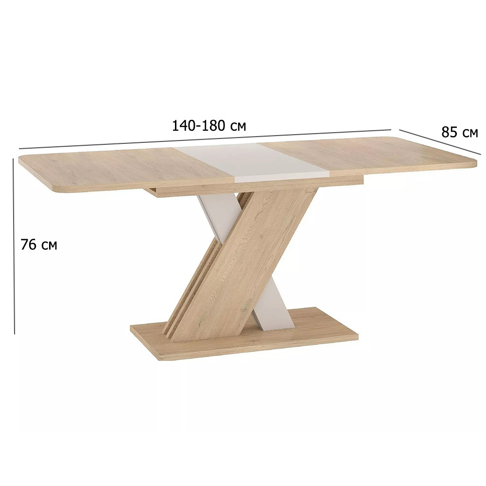 Розкладний стіл на 8 чоловік Exel 140-180х85 см дуб кремона торро із вставкою кашемір у сучасному стилі, фото 1