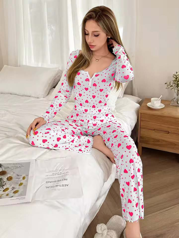 Жіночі піжами №D0447 Білий з рожевими серцями, фото 1