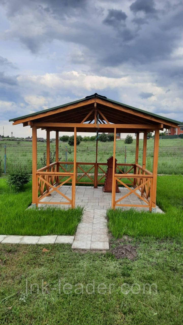 Дерев'яна альтанка 3 на 3 м, розбірна (на 10-12 осіб) з фарбуванням,, фото 1