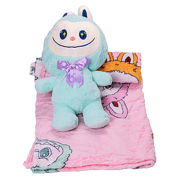Дитяча м'яка іграшка Лабубу з пледом 54 см плюшева М'ятна ТМ COLORFUL HOME LAB3M