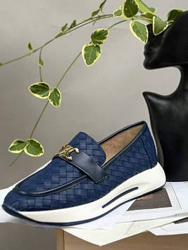 Туфлі лофери жіночі сині Т1942