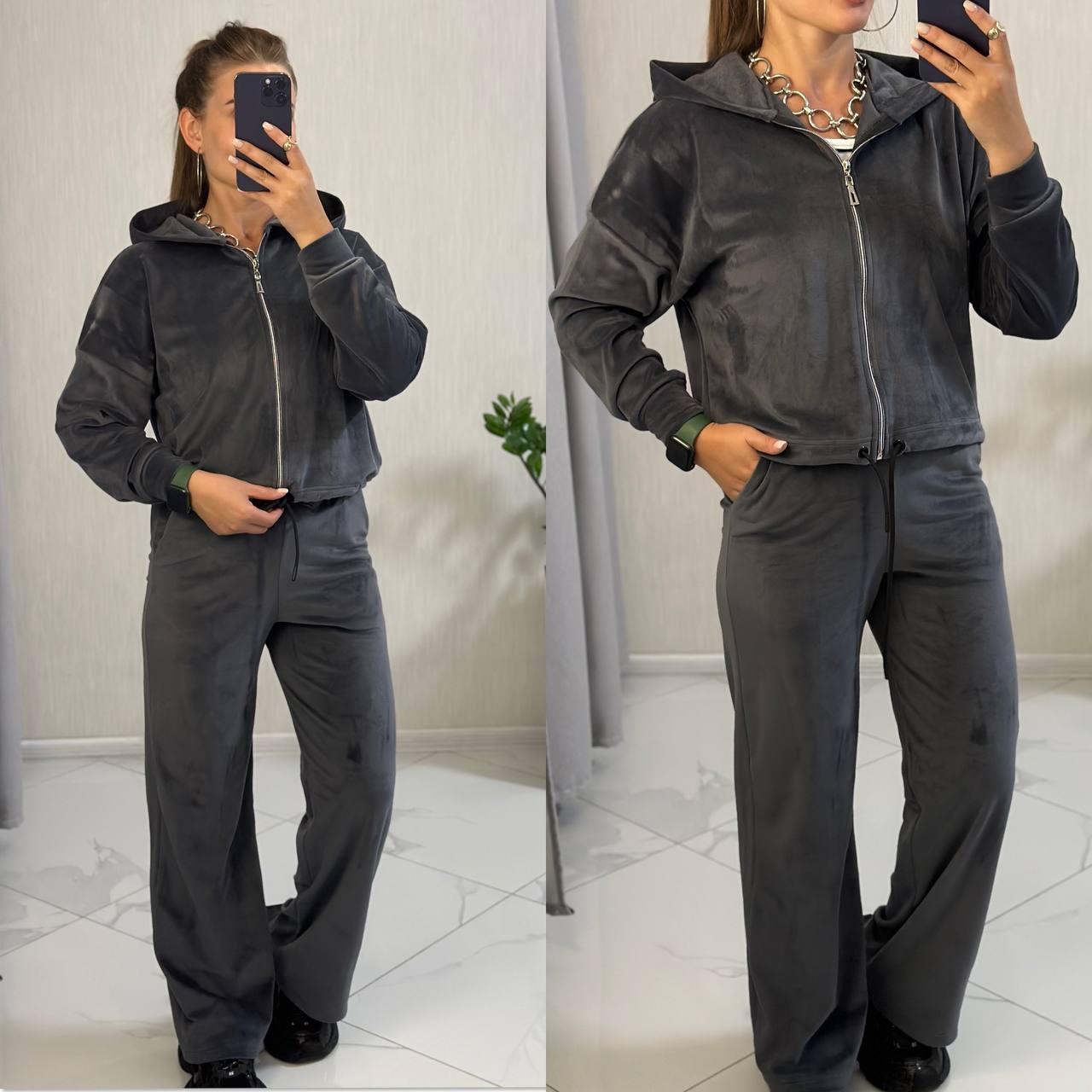 Жіночий теплий костюм із велюру на хутрі спортивного стилю кофта на блискавці та штани (р. 42-52) 7KO3922, фото 1