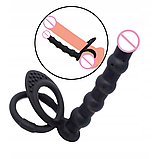 Насадка на член із двома ерекційними кільцями, Страпон насадка для подвійного проникнення, Інтимні іграшки, фото 6