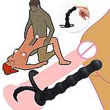 Насадка на член із двома ерекційними кільцями, Страпон насадка для подвійного проникнення, Інтимні іграшки, фото 8