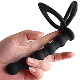 Насадка на член із двома ерекційними кільцями, Страпон насадка для подвійного проникнення, Інтимні іграшки, фото 7