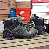 Зимові чоловічі кросівки Adidas TERREX SWIFT R3 GTX High хакі з чорним, водонепроникні, термо Адідас Терекс, фото 3