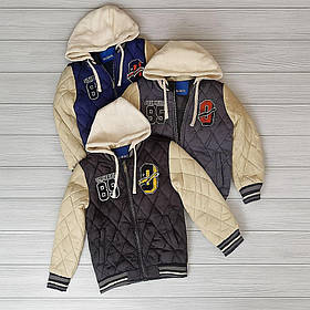 Демісезонна стьобана куртка бомбер для хлопчика зі знімним капюшоном