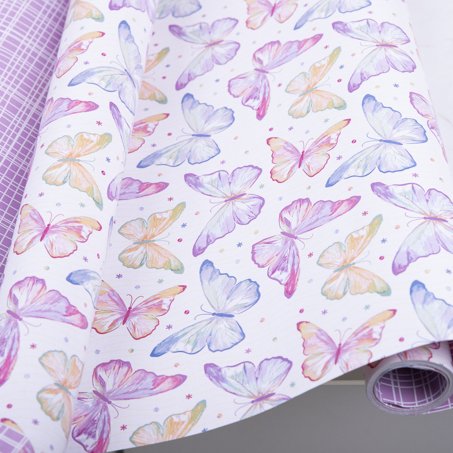 Подарунковий папір у рулоні двосторонній «Метелики / Клітинка», 70 см × 5 м, Німеччина / Gift Wrapping Paper Roll Double-Sided But