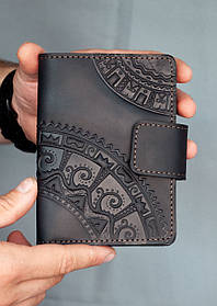 Портмоне для документів шкіряне чорне з тисненням Чумацький Шлях | для автодокументві, паспорта, військового