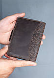Портмоне для документів чоловіче шкіряне темно-коричневе з тисненням Карпати | для автодокументів, паспорта, військового, фото 2