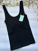 Женская утепленная майка черная в рубчик Китай, размер S-L