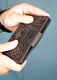 Портмоне для документів чоловіче шкіряне темно-коричневе з тисненням Карпати | для автодокументів, паспорта, військового, фото 8