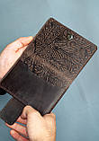 Портмоне для документів чоловіче шкіряне темно-коричневе з тисненням Карпати | для автодокументів, паспорта, військового, фото 7