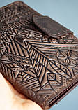 Портмоне для документів чоловіче шкіряне темно-коричневе з тисненням Карпати | для автодокументів, паспорта, військового, фото 9