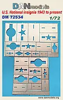 Трафарет для нанесення національних розпізнавальних знаків ВПС США з 1943-дотепер. 1/72 DANMODELS DM 72535