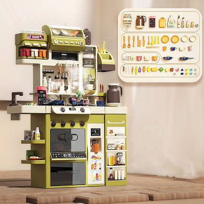 Дитяча кухня модуль розвиваючий для ігор з побутовою технікою 71 предмет духовка мийка вода світло звук Салатовий