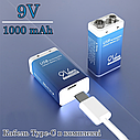 Акумуляторна батарейка UKC 6F22 крона Li-ion 9V 1000 mAh з зарядкою Type-C, фото 2