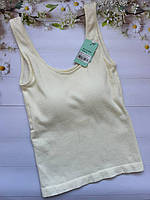 Женская утепленная майка молочная в рубчик Китай, размер S-L