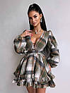 Жіноче картате плаття з декольте подвійною спідницею та рукавами ліхтариками (р. S, M) 66py6127Е, фото 2