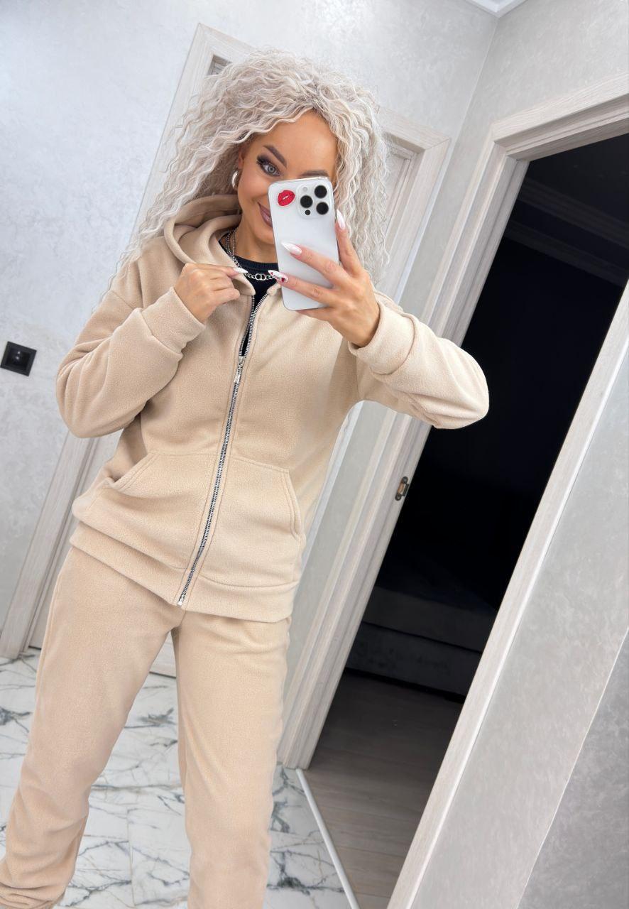 Жіночий спортивний костюм на флісі худі на блискавці та штани прямого крою (р. 42-52) 7so2065, фото 1