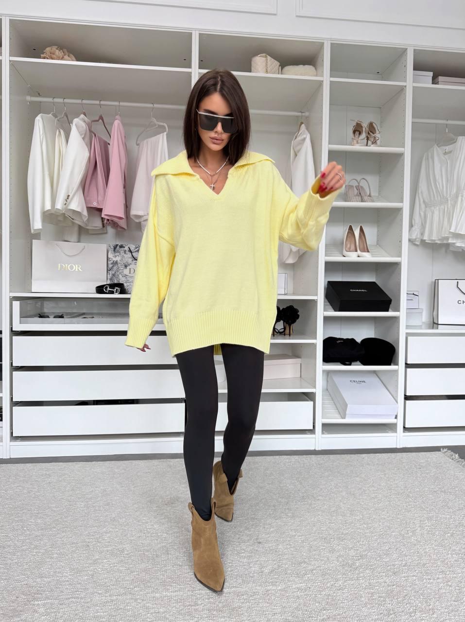 Жіночий жовтий светр джемпер оверсайз із м'якої пряжі (Туреччина), фото 1