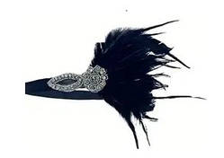 Пов'язка на голову Ретро Гетсбі чорна з пір`ям та стразами на гангстерську вечірку