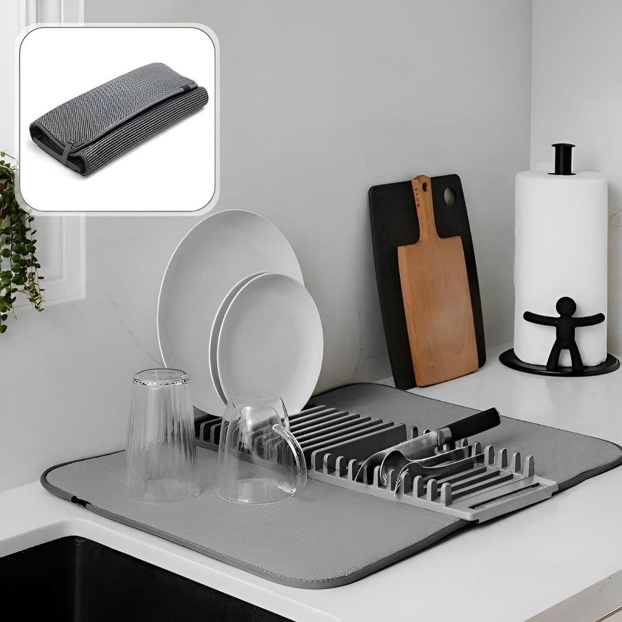 Килимок для сушіння посуду. Сушарки для посуду. Килимок із підставкою для посуду. Килимок на мийку для посуду, фото 1