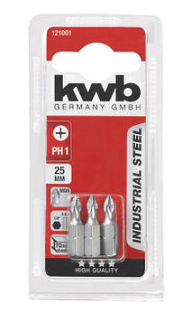 Біта з індустріальної сталі, PH1, 25мм, 3шт, KWB (121001)