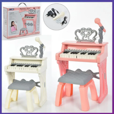 Електронний синтезатор 328-26-27 з мікрофоном та стільцем для дітей