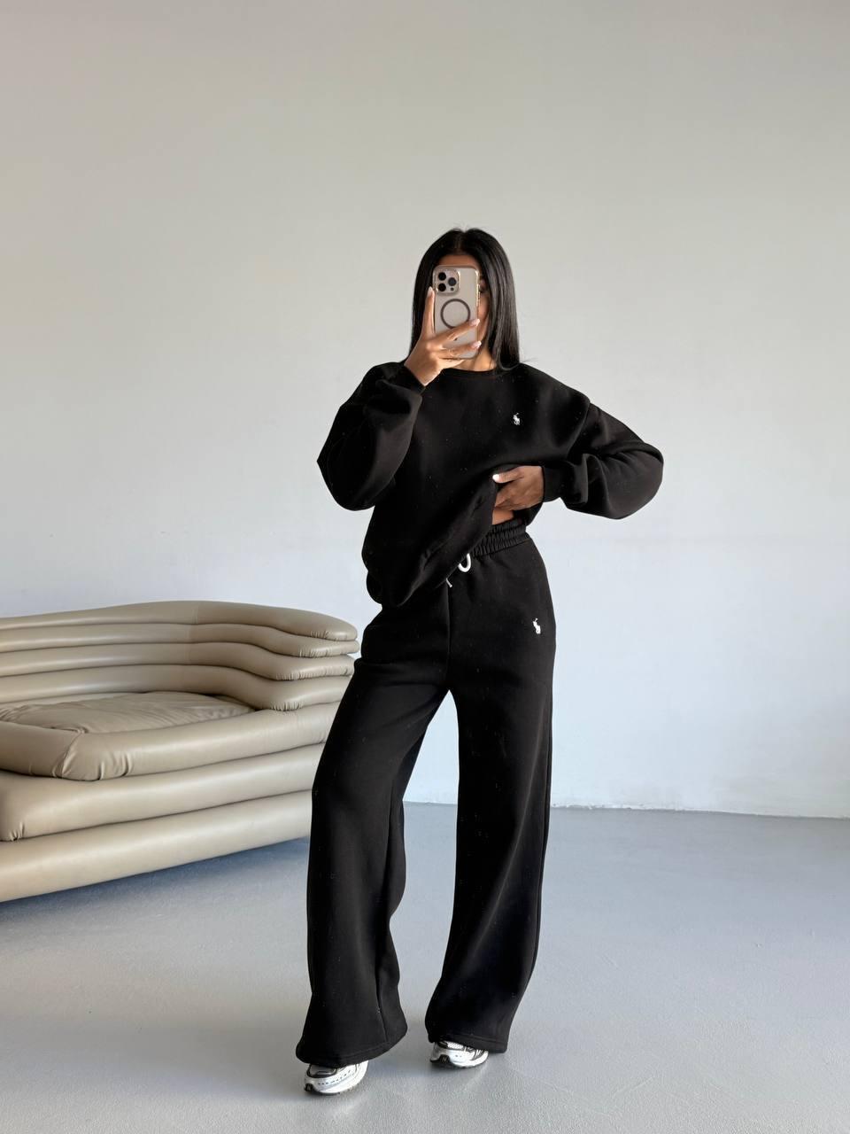 Жіночий базовий теплий осінній прогулянковий костюм двійка кофта батник триніти прямі штани на флісі, фото 1