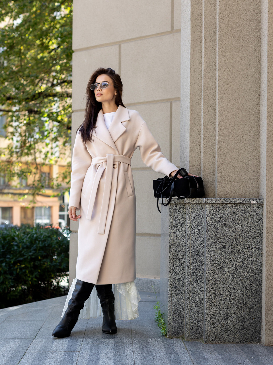 Жіноче зимове кашемірове пальто молочного кольру, фото 1