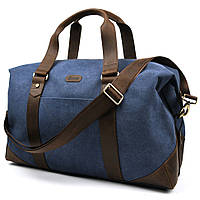 Дорожня спортивна сумка TARWA RCk-0320-4lx із синього канвас і шкіри крейзі хорс