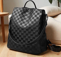 Великий жіночий рюкзак міський сумка трансформер, жіноча сумка-рюкзак клітинка чорний