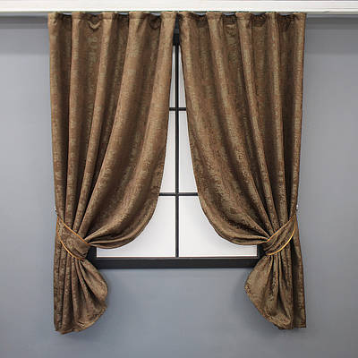 Комплект (2шт. 1,3х1,7м.) коротких штор із жакарда "Sultan", Туреччина. Колір коричневий. Код 876ш 35-0300