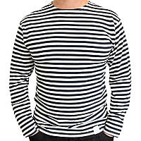 Чоловіча утеплена тільняшка  в'язана з начосом і довгим рукавом ВМФ темно-синя смуга ГОСТ Бавовна 100%