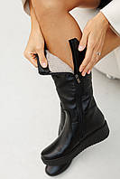 Жіночі зимові чоботи з натуральної шкіри утеплені хутро з бічною блискавкою