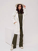 Демисезонное молочное кашемировое пальто кокон на пуговицах