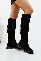 Утеплені жіночі чорні чоботи з натуральної замші з хутряною устілкою