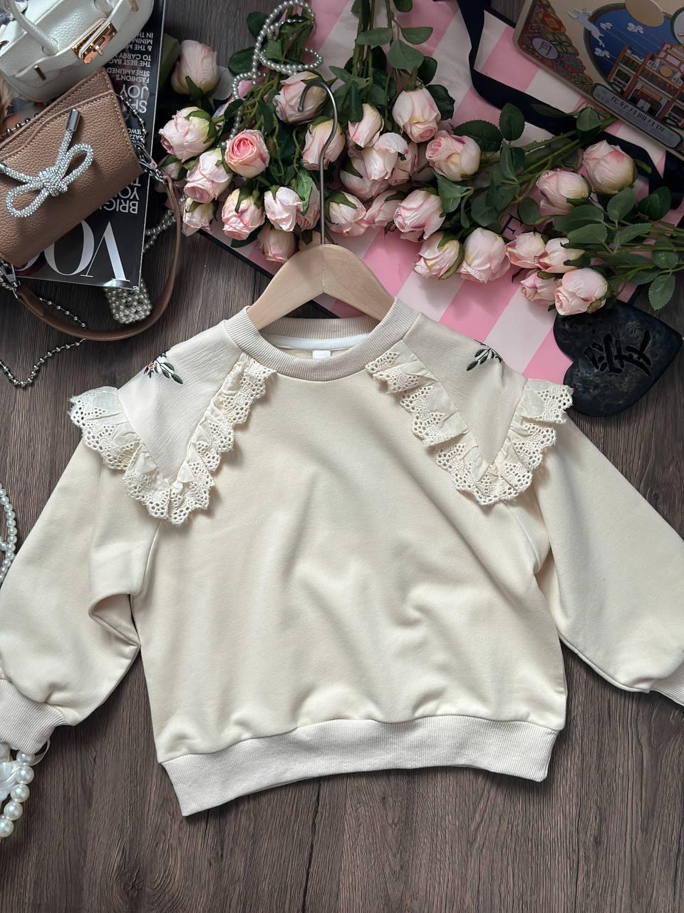 Кофта для дівчинки світшот з нашивками Молочний 23192, 91, Wutongyu, Молочний, Для дівчаток, Весна Осінь, 104, фото 1