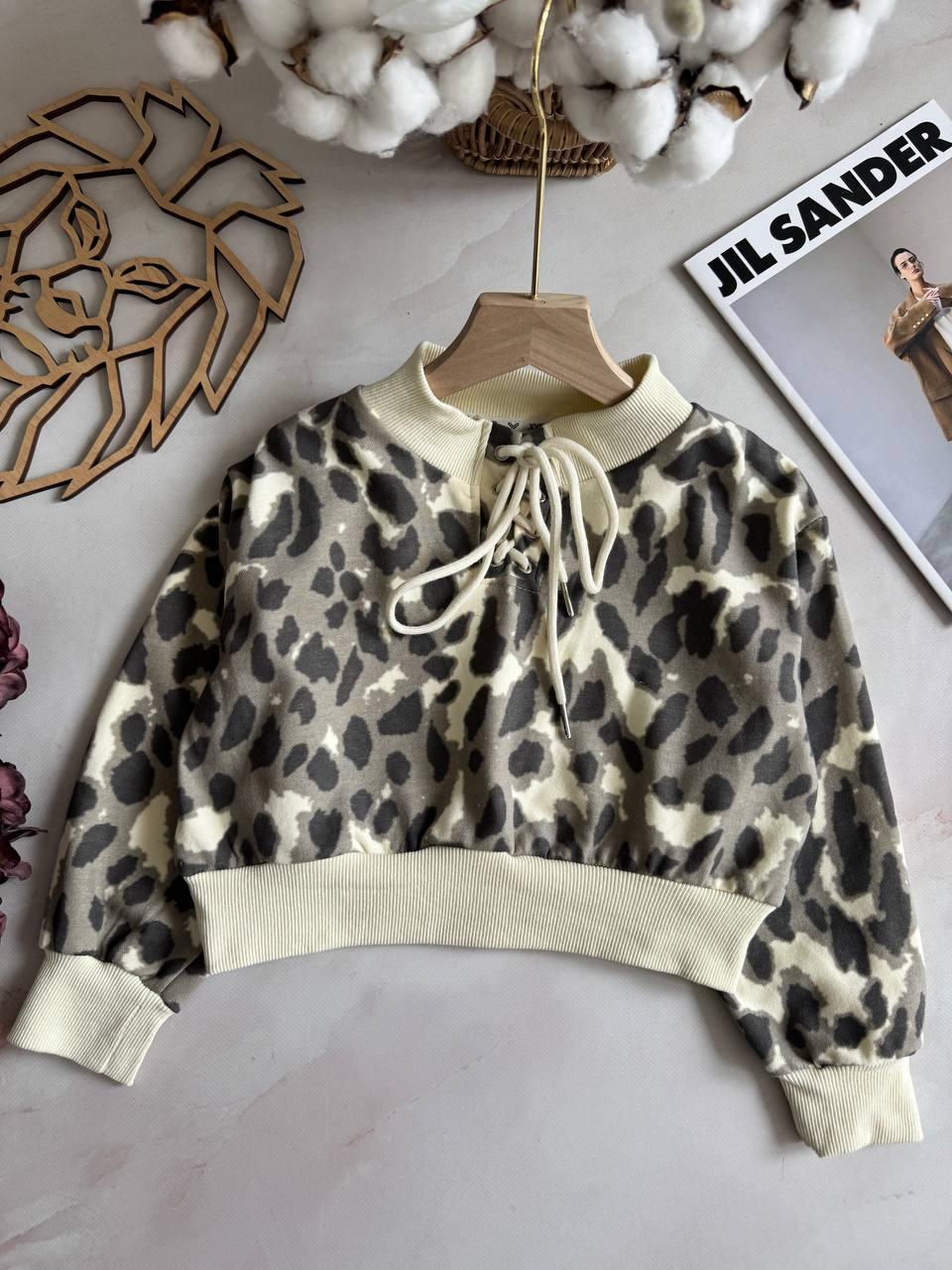 Кофта на дівчинку з леопардовим принтом Молочний 6168, 15, XBMN, Молочний, Для дівчаток, Весна Осінь, 128, фото 1