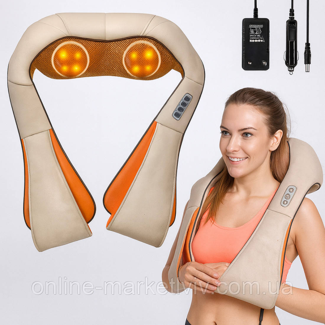 Роликовий масажер для шиї та плечей з підігрівом, Massager of Neck Kneading / Універсальний масажер для тіла, фото 1