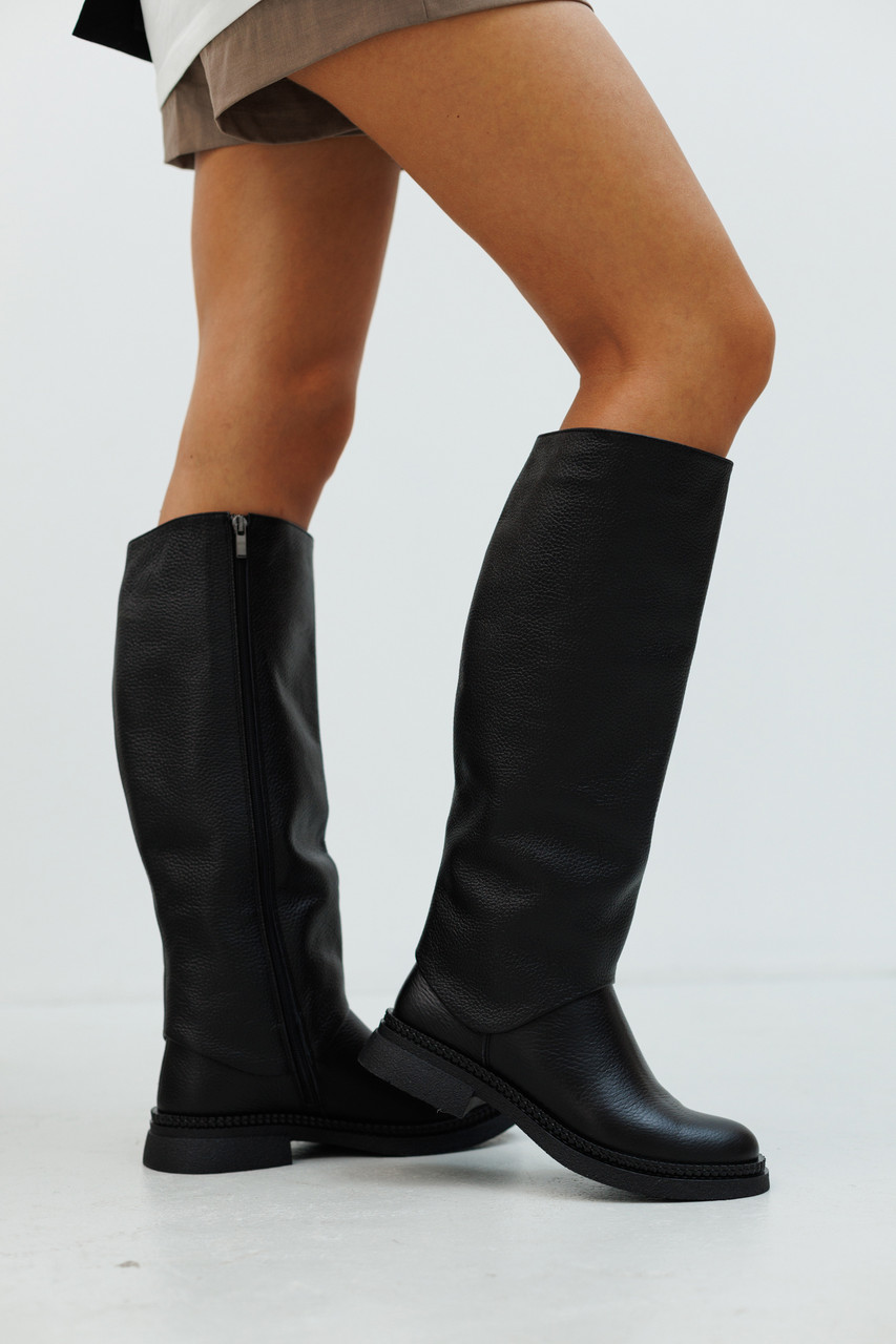 Шкіряні чорні чоботи єврозима внутрішнє утеплення устілки з натурального хутра