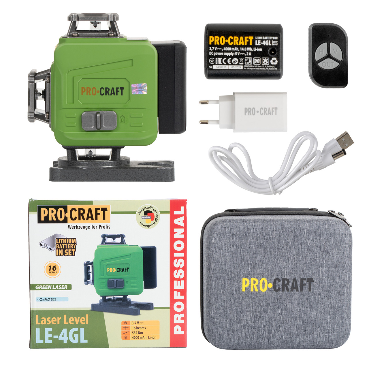 Лазерний рівень 16 променів Procraft LE-4GL (з зеленим діодом)